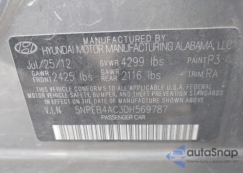 2013 Hyundai Sonata Gls из США, поврежденный, VIN 5NPEB4AC3DH569787